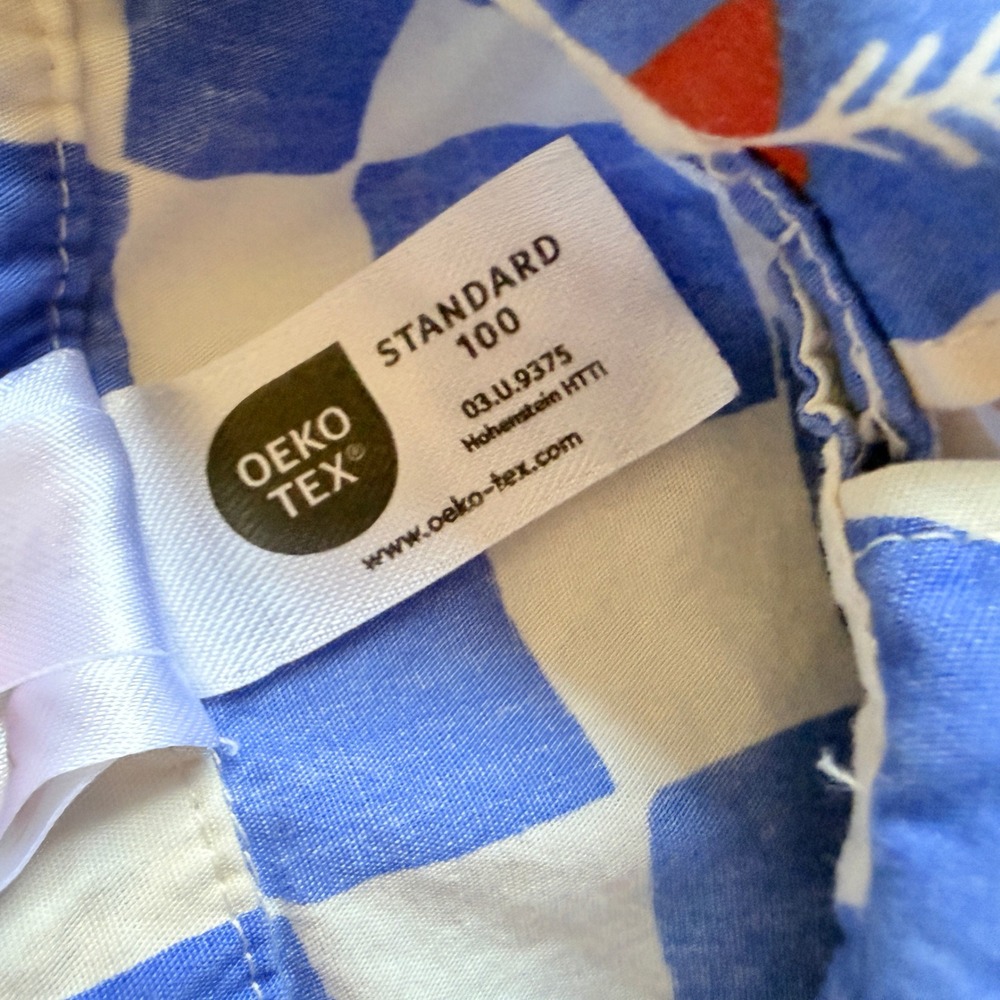 Hanna Andersson Toddler Checkered Heart Coveralls Romper, Blue White Red, 3T - Picture 8 of 9